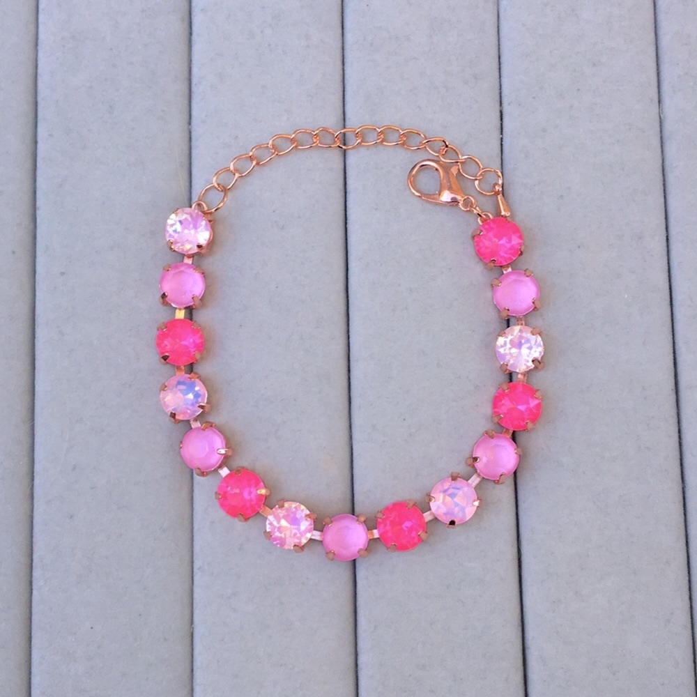 Hot Pink, Pink Opal + Lilac Rose Gold Crystal Tennis Bracelet - Picture 8 of 12
